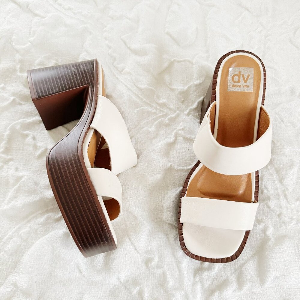 Dolce Vita Cream and Brown Platform Slide Sandals